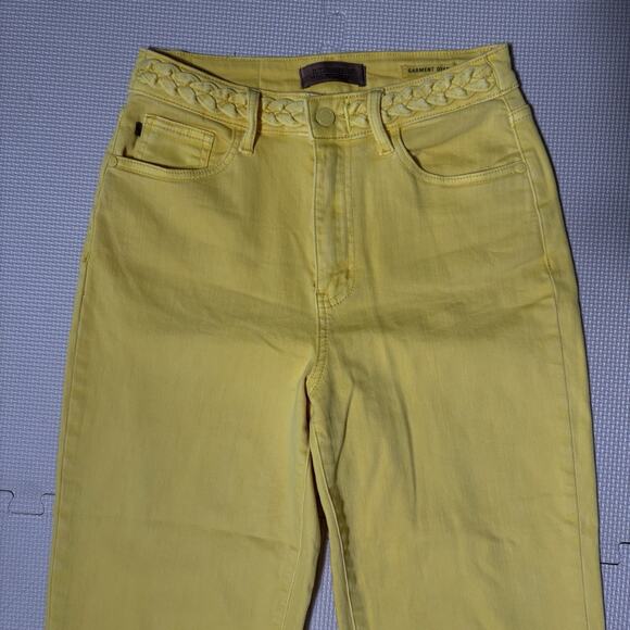 Judy Blue Womens Yellow Braided Waist Cropped Wide Leg Jeans Size 5/27 Preppy - Picture 2 of 14